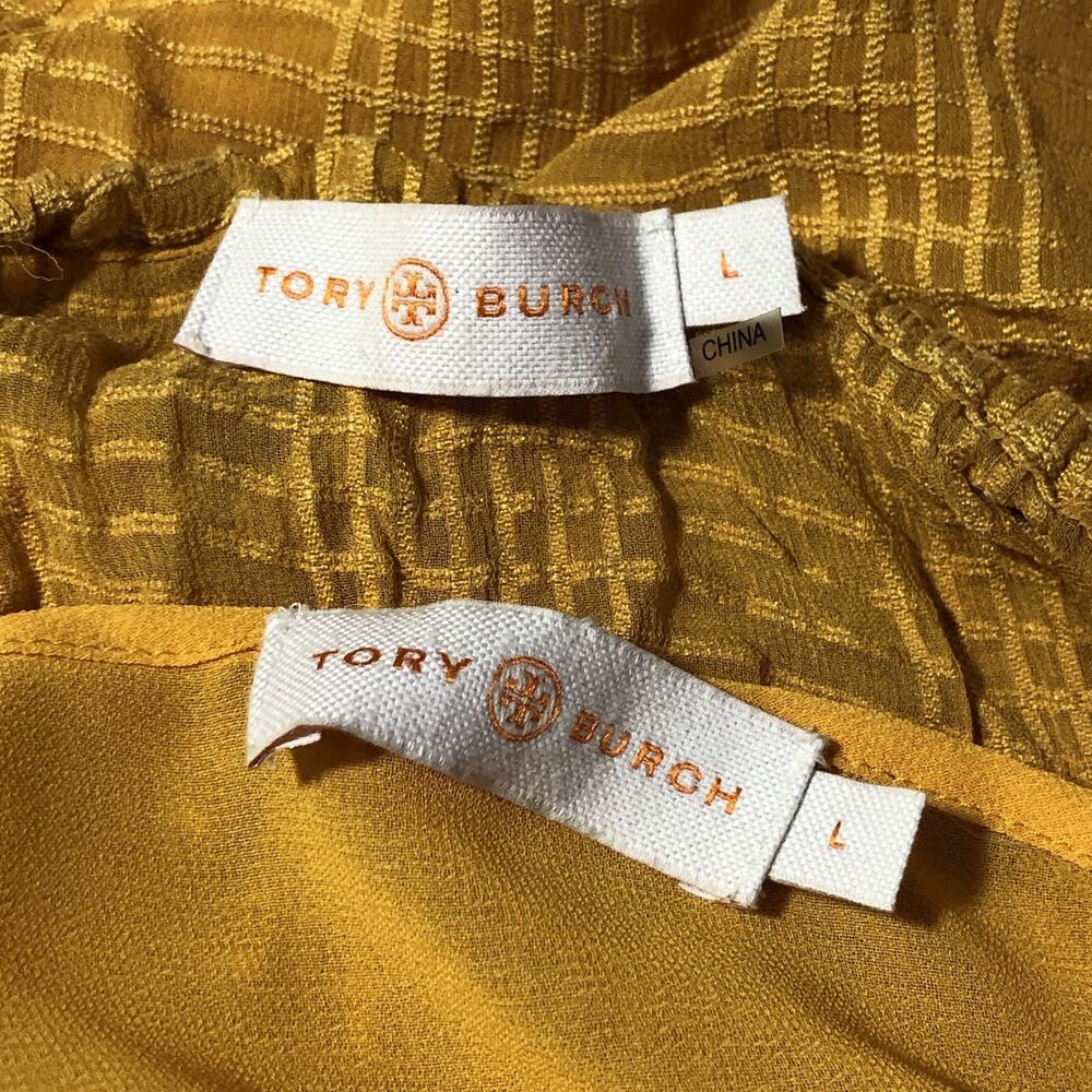 Tory Burch Natalie Silk Blouse L Golden Crest Cami Lined Neck Tie Textured - Picture 7 of 8